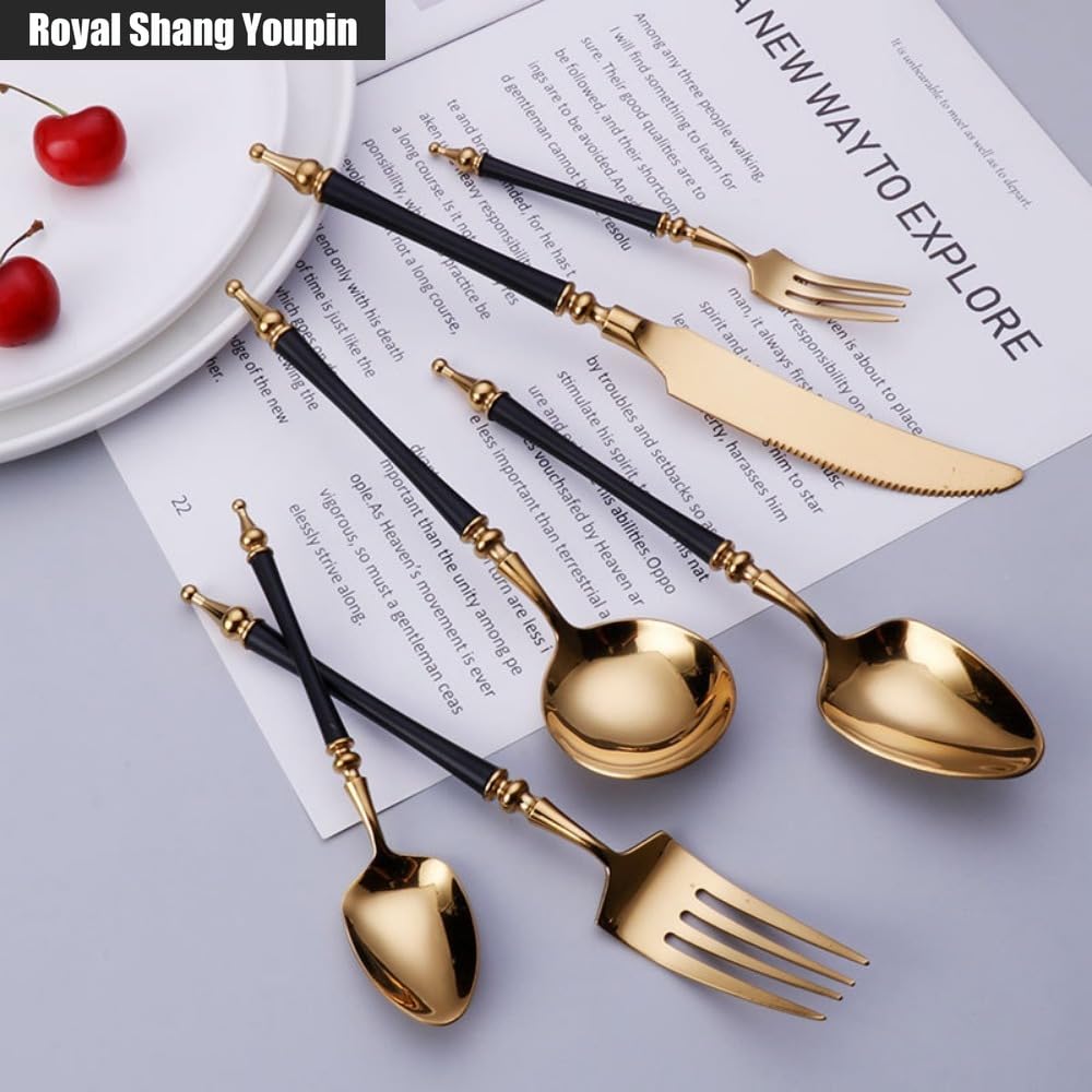 Leggero Lusso Leggendario Pilastro Romano Maniglia Cucina Acciaio Inossidabile Posate Stoviglie Posate Set Coltello Da Bistecca Forchetta Cucchiaio Cucchiaino (Oro Rosa,24 pezzi)