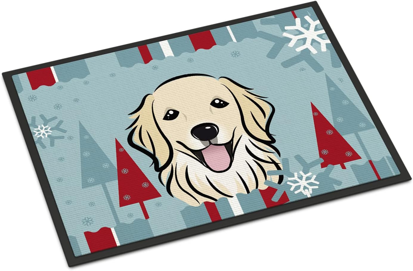 Caroline's Treasures BB1701JMAT Winter Holiday Golden Retriever Doormat 24x36 Front Door Mat Indoor Outdoor Rugs for Entryway, Non Slip Washable Low Pile, 24H X 36W
