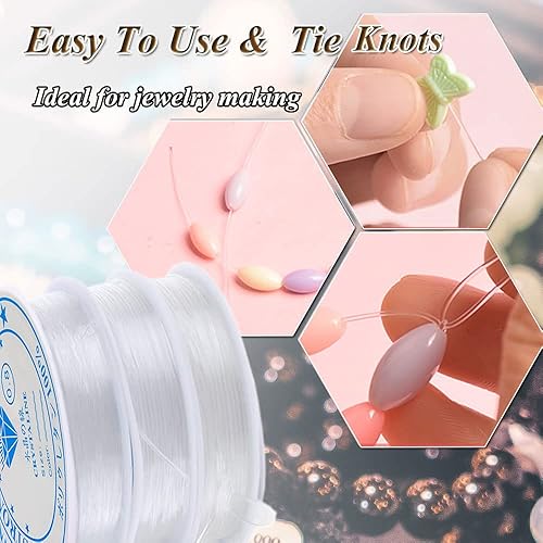 Miniatura 5 de Cuerda elástica para hacer joyas transparentenegro, 3 rollos de 0.031 in, cuerda elástica para cuentas de semillas, cuentas de poni, rollo (0.031