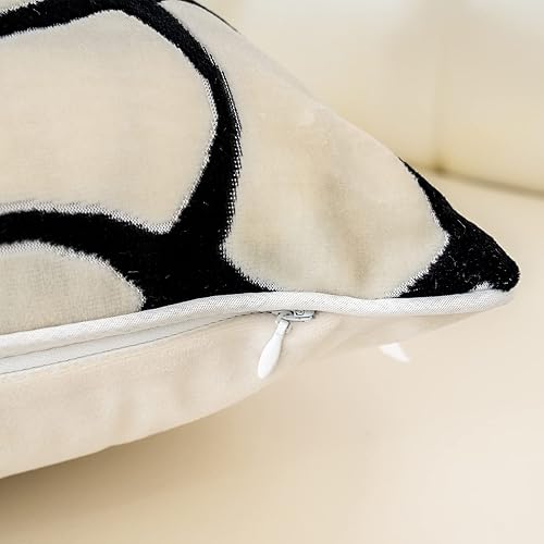 Miniatura 5 de Aeckself Funda de cojín de terciopelo de 20 x 20 pulgadas, diseño geométrico negro, ondulado, con corte a rayas, de lujo, moderna, cuadrada, para