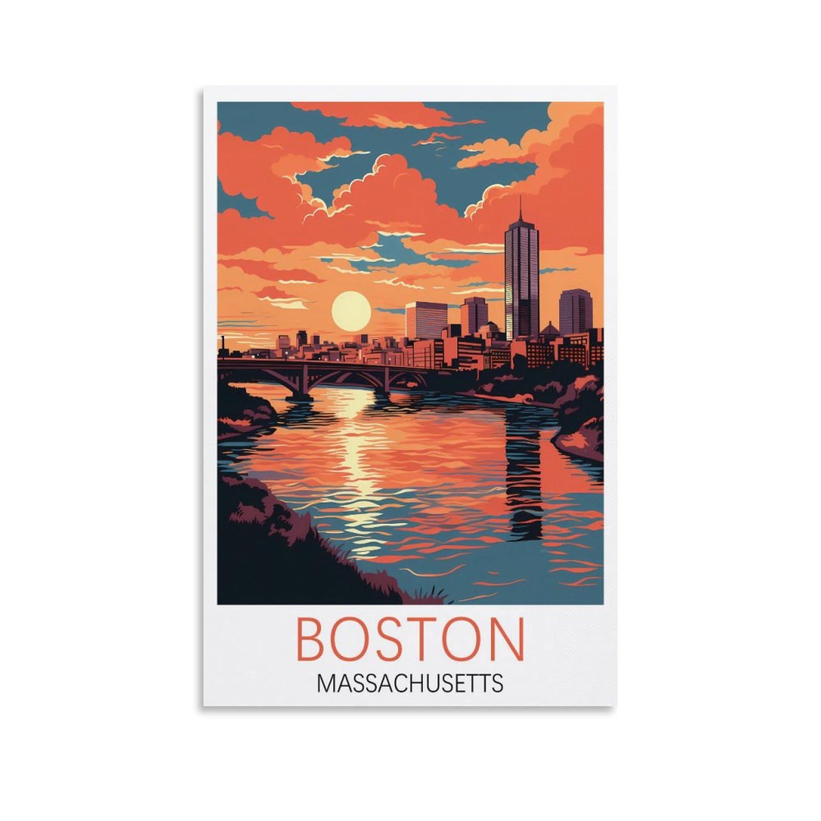 Orbana Unframe-Style Boston Massachusetts Vintage Travel Posters 12X18inch(30X45cm) Canvas Print For Living Room, Bedroom, Dorm, Home, Office Wall Decoration