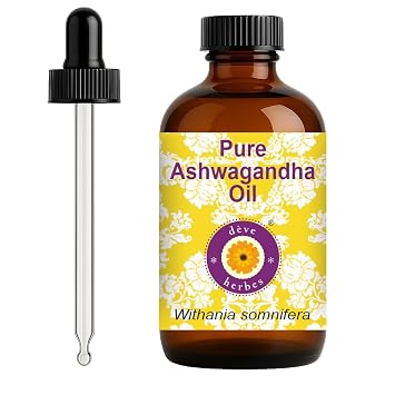deve herbes Ashwagandha Oil Withania somnifera with Glass Dropper | Infused | Pure | Non-Sticky | Lightweight | For Facial Care | Men & Women | 120ml 4 oz