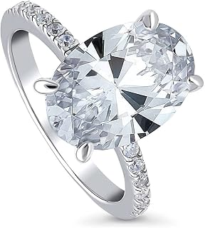 Sterling Silver Oval Cut CZ Wedding Engagement Rings for Women, Cubic Zirconia Solitaire Ring 5.5 Carat, 1-3 Piece Set