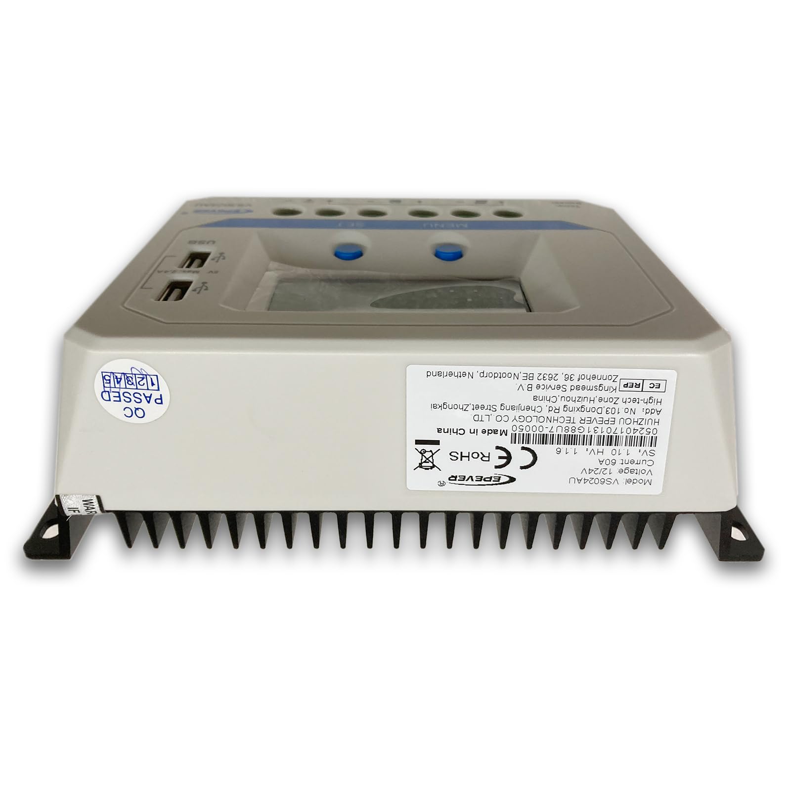 EPEVER® PWM - Regolatore di carica 60 A, 12 V/24 V, per ricarica solare con connettore USB LCD, VS6024AU