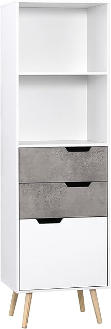 HOMCOM Freestanding Bookcase Display Unit Storage Cabinet with 3 Drawers, 2 Open Shelves Sideboard for Office, Living Room, Study room