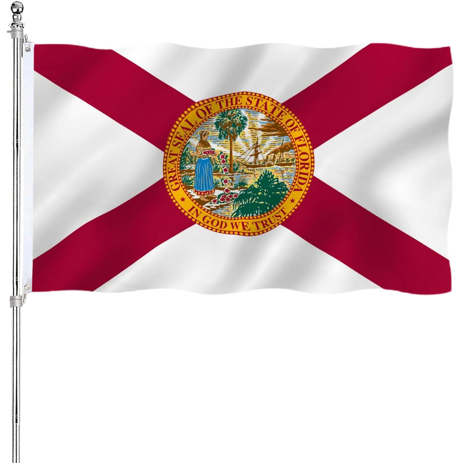 Bandiera dello stato della Florida 2 x 3 lati per esterni, resistente, 3 strati, con intestazione in tela resistente e 2 occhielli in ottone, colori vivaci