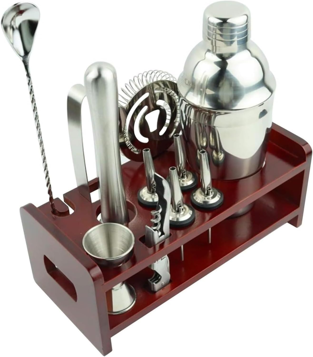 Set Coctelera de Acero Inoxidable con Soporte de Madera 550 ml