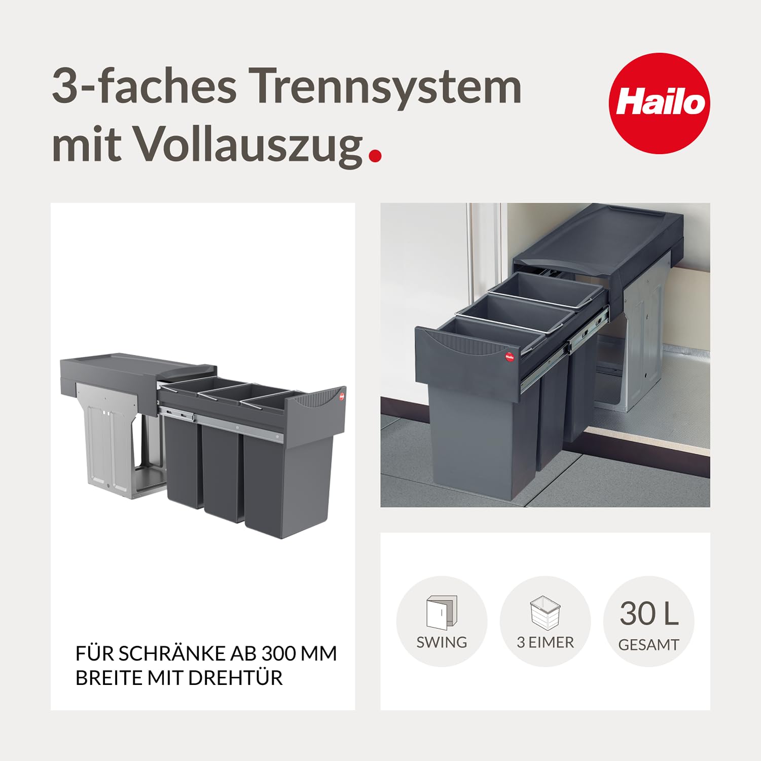Hailo AS Terzett 10/10/10 dunkelgrau - 3666131 Einbau Abfallsammler