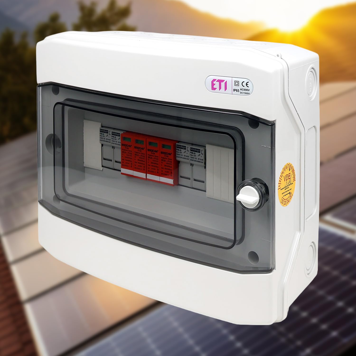 PV-Sicherungsbox 2 Strings 15-32 A 1000 V Überspannungs- & Kurzschlussschutz für Solarmodule | Generatoranschlusskasten GAK 7675 PV Strang-Absicherung