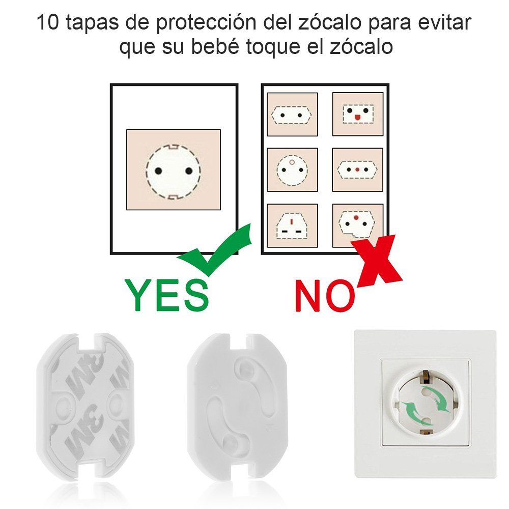 Rovtop 36 Pcs kit de Seguridad para Bebés, 12 Protectores de Esquina de Silicona, 6 Cierres de Armario, 6 Cerraduras de Cajón, 2 Clips de Puerta, 10 Cubiertas de Protección de Socket