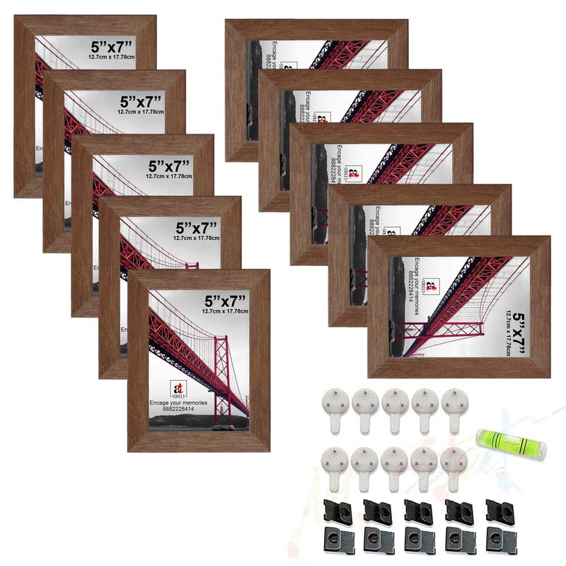 Art Street Individual Wall Photo Frame Brown 5x7 Inches, Picture Frames for Home and Office decorationwith Free Hanging Accessories - Set of 10