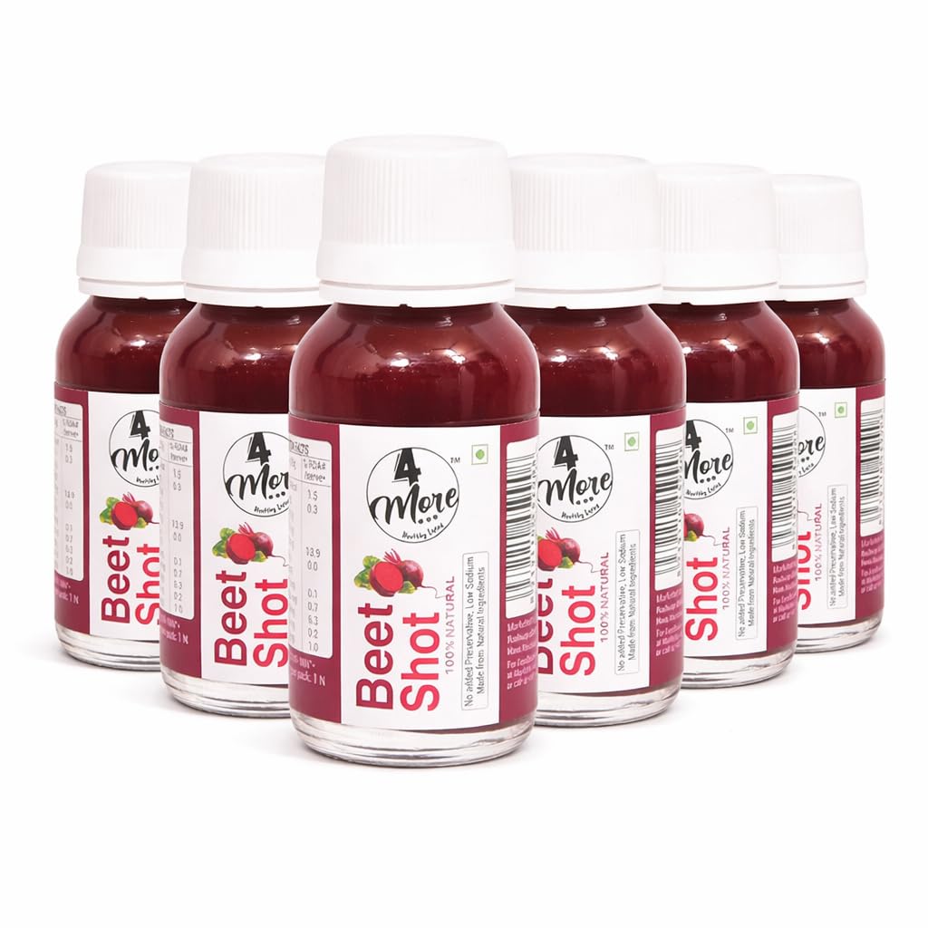 4more Natural Cold Pressed Beet Shot - 40ml Each | Healthy Beet Juice | No Added Preservatives | Rich In Nitrates | Helps Boost Stamina & Maintains Weight | For Daily Consumption (Pack of 6 = 240ml)-image-0