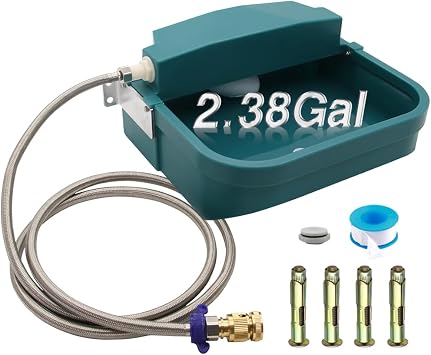 Automatic Dog Water Bowl 9L/300oz Large for Chicken Cattle Horse Sheep Goat | Wall mounted chewproof With 78.74Garden Hose Float Valve Easy to clean with drainage hole Easy to Clean Outdoor Indoor