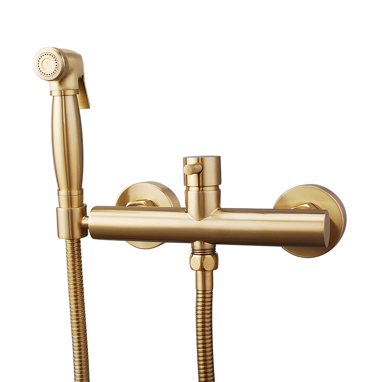 Spruzzatore portatile per bidet per WC, in ottone, portatile, per acqua calda e fredda, con tubo flessibile per doccia per l'igiene personale, cromato (oro spazzolato
