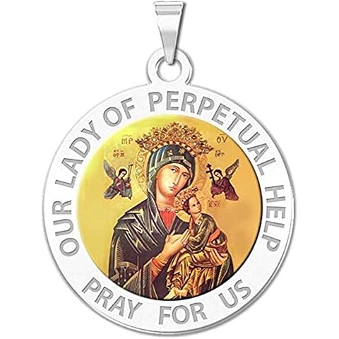 PicturesOnGold.com Our Lady of Perpetual Help Religious Medal Color - 3/4 Inch Size of a Nickel -Sterling Silver