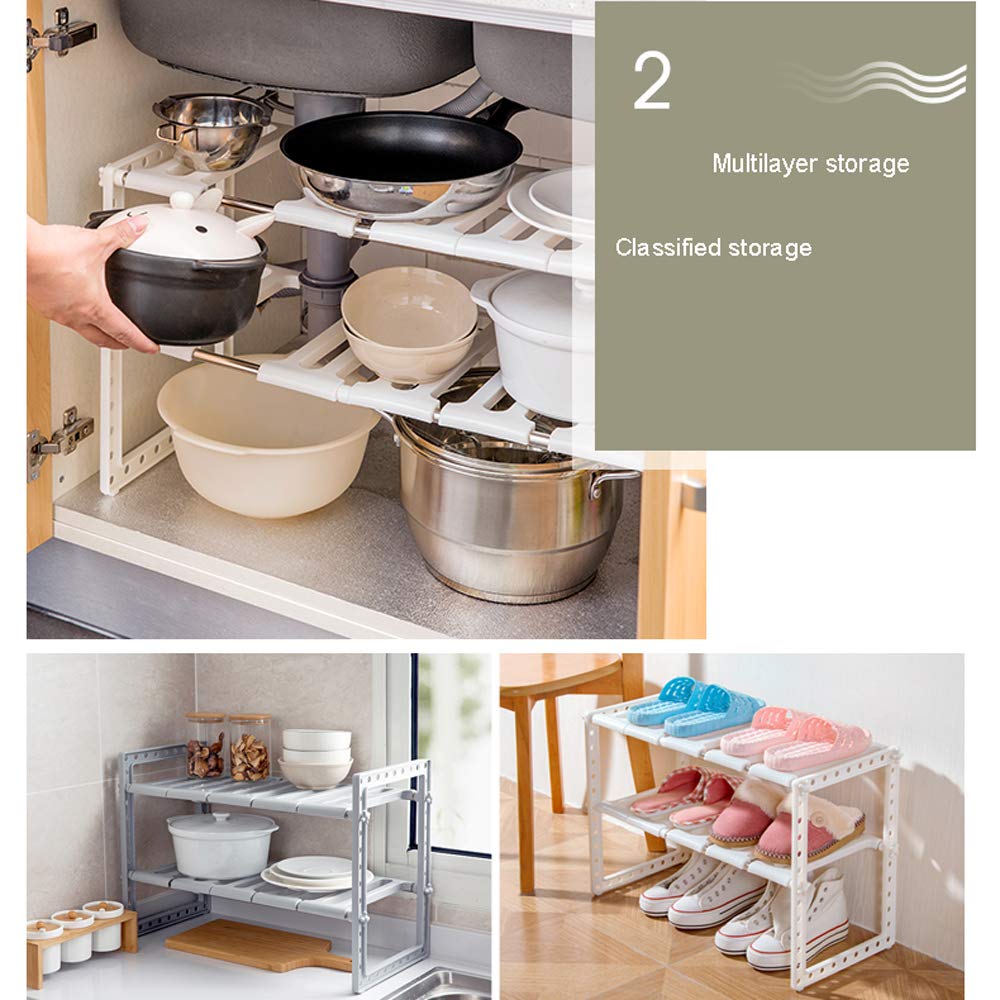Unterspüle-Aufbewahrung, Unterspüle-Organizer, doppellagiges Küchenregal, Unterspüle-Aufbewahrung, Küche, verstellbar, ausziehbar, Mehrzweck-Küchen-/Badezimmer-Organizer, Aufbewahrung ordentlich, We