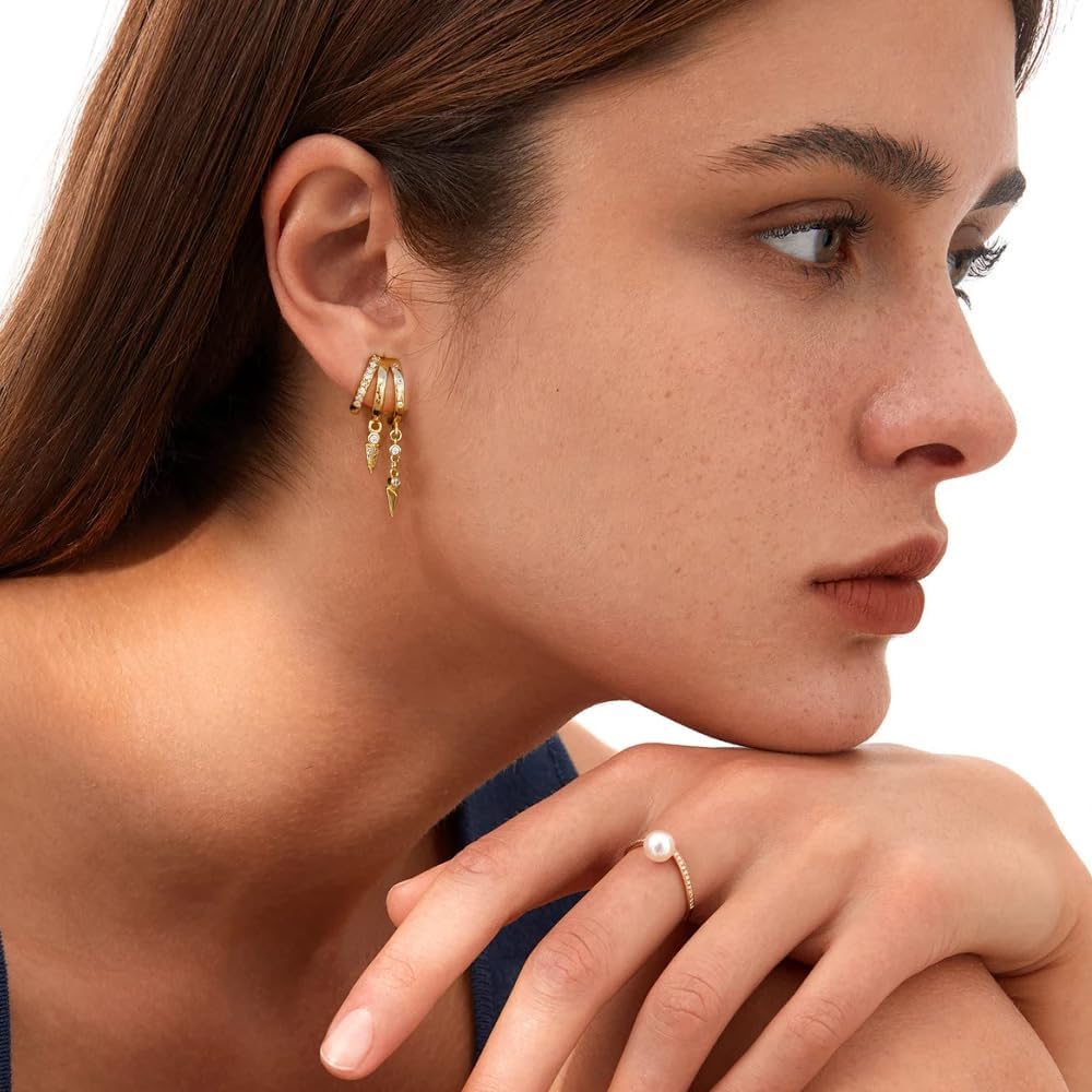 3 Pairs Gold Silver Earrings for Women,14k Gold Plated Huggie Small Hoops Earrings Cute Statement Chain Earring Dainty Drop Earrings for Women Trendy Jewelry - Image 4