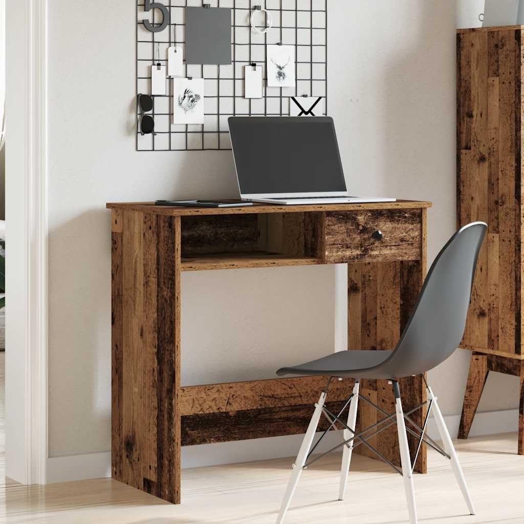 Escritorio con aspecto de madera envejecida, 80 x 40 x 75 cm, con amplia superficie de trabajo y espacio de almacenamiento para oficina en casa, oficina y estudio, versátil mesa de ordenador