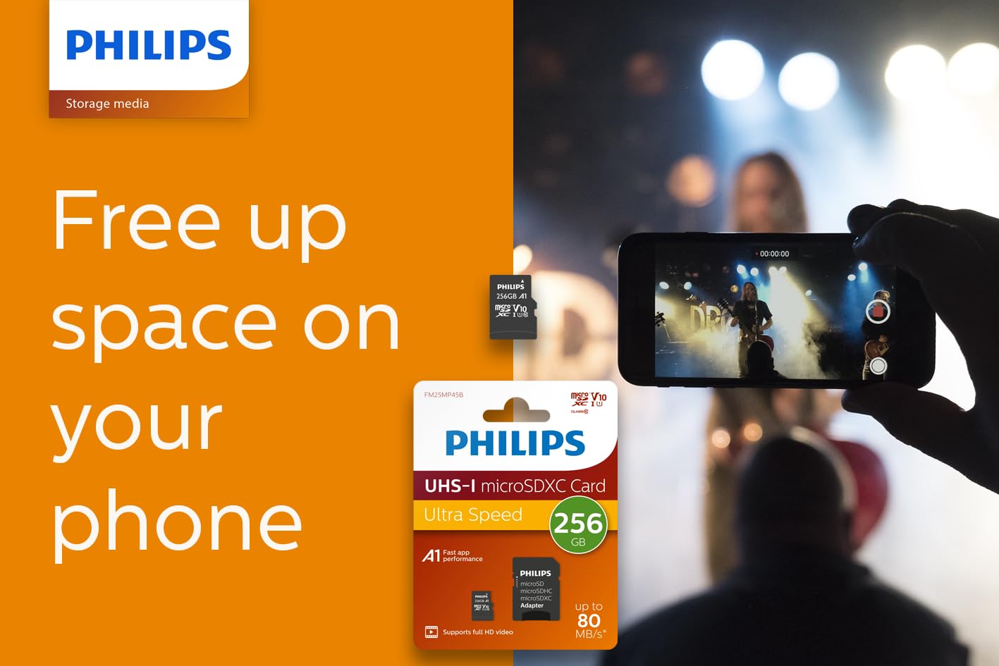 Philips Ultra Speed microSDXC Card 256 GB+adattatore SD UHS-I U1, velocità di lettura fino a 80 MB/s, A1 Fast App Perf,V10, scheda di memoria per smartphone,tablet,PC,lettore di schede,video Full HD