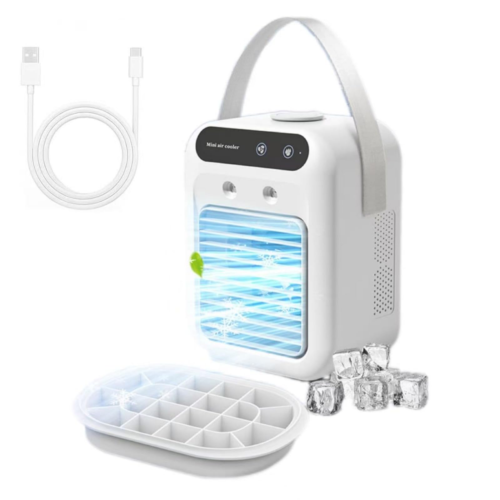 Climatizzatore portatile, USB, refrigeratore d'aria, umidificatore portatile silenzioso, 2 velocità di ventilazione, 2 modalità di nebulizzazione, adatto per casa, ufficio