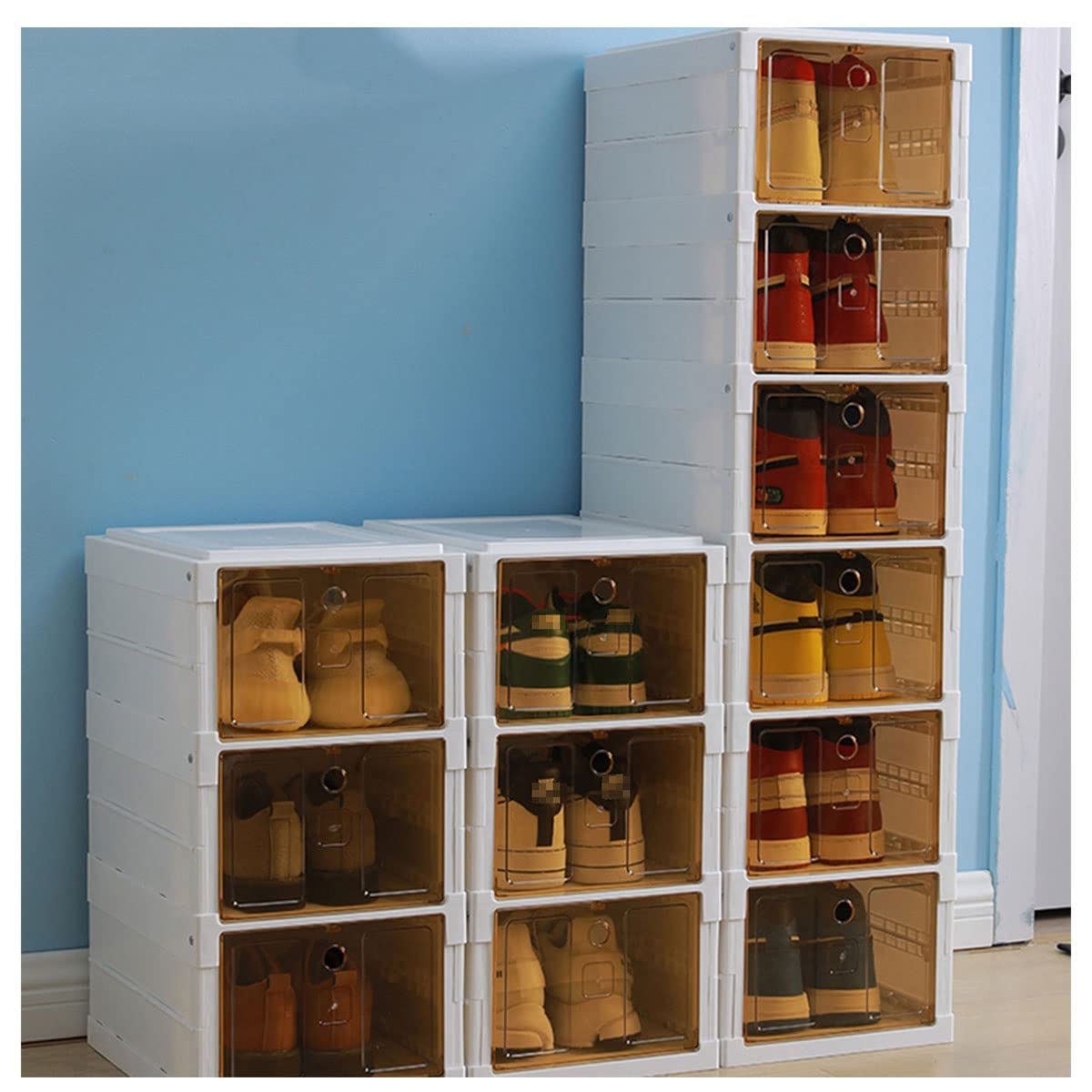 Boîte à chaussures transparente pliable en plastique pour 12 paires