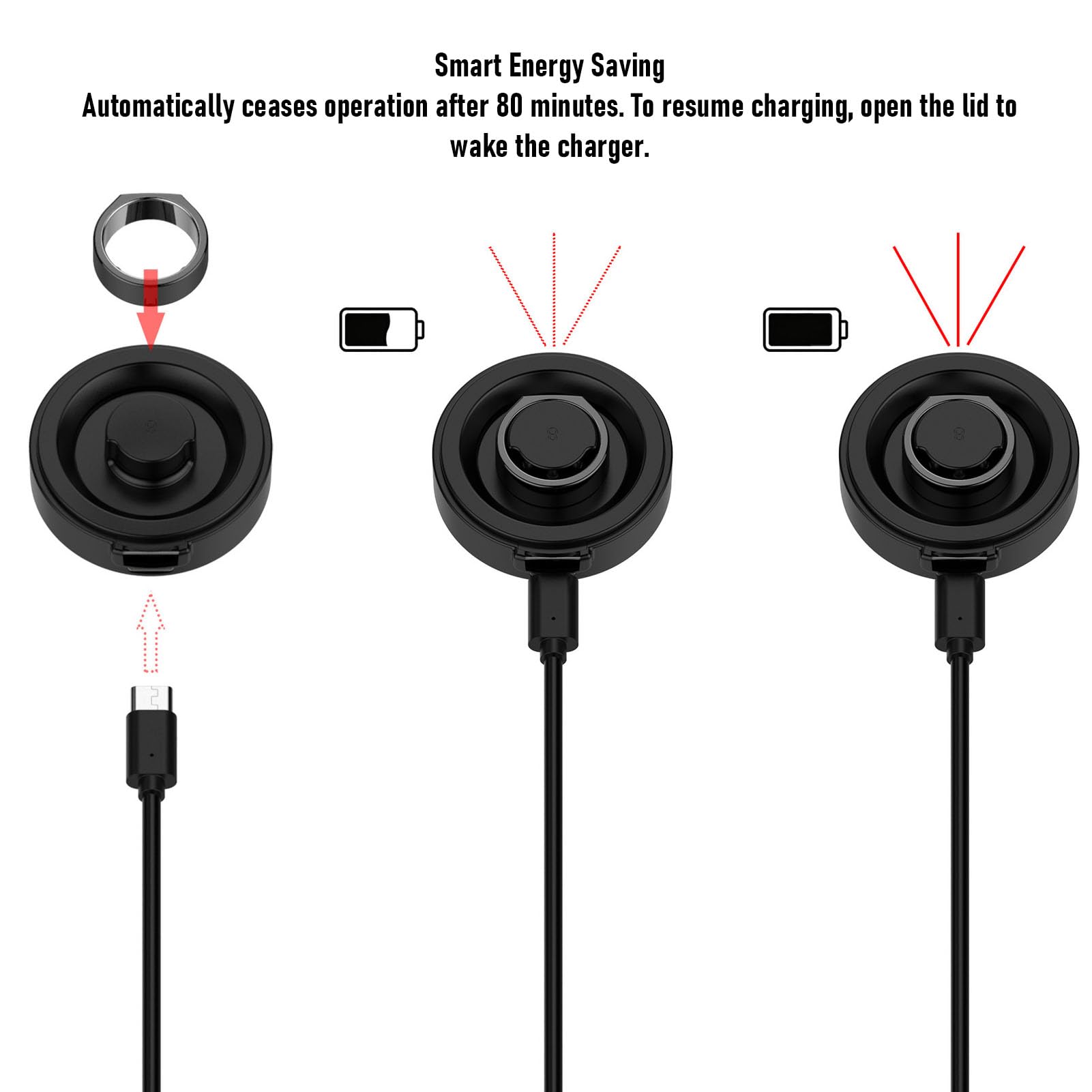 GOWENIC Etui ładujące Smart Ring, Przenośna Stacja ładująca z Kablem USB C do Telefonu Ring Gen 3 Horizon Heritage, Bateria 70 MAh (12)