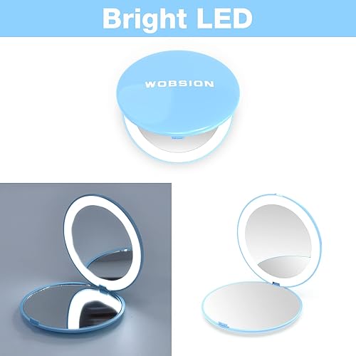 Miniatura 27 de WOBSION Espejo compacto de viaje, espejo portátil de maquillaje LED 1x/10x con aumento, espejo de bolsillo de mano de 2 lados, espejo pequeño de 3.5