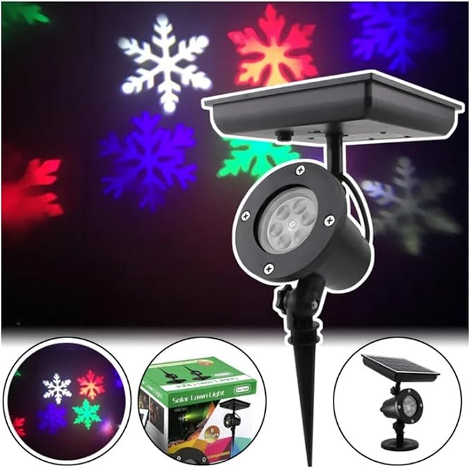 HPHPH Halloween Kerstmis LED projector, LED-kerstprojectorlamp 180 draaibaar Solar Full Sky Star Light Party Sta Light Outdoor Garden Lawn Lamp(Colorful snowflake) photo 3