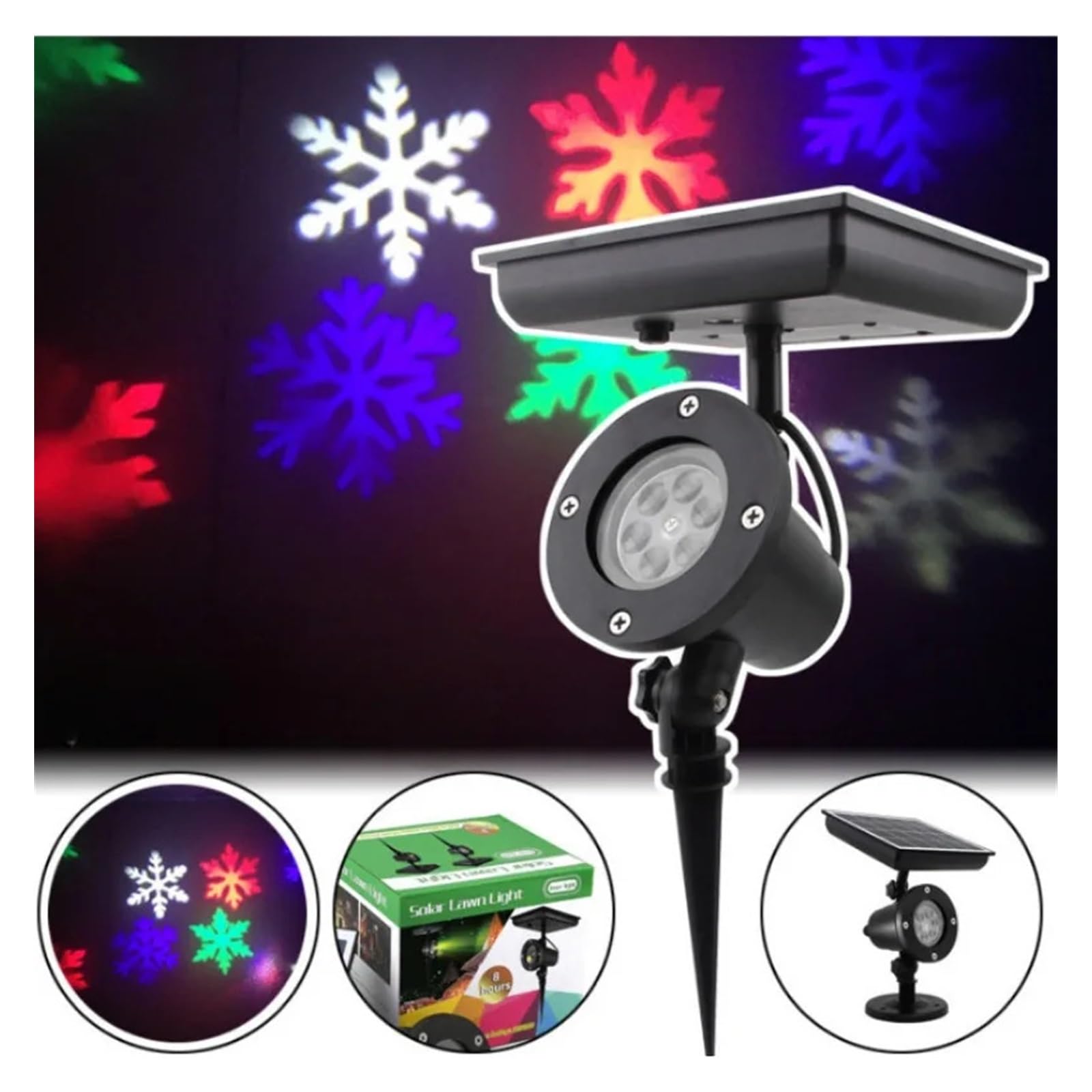 proiettore di luce, Lampada di Natale a LED, 180°, girevole, solare, con cielo stellato, for feste, giardino, prato, esterno(White Snowflake)