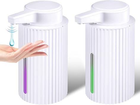 2 Pack 13.5 oz Automatic Soap Dispenser Ribbed Design Automatic Liquid Soap Dispenser for Bathroom & Kitchen Countertop, Rechargeable Touchless with Electric Induction Pump White
