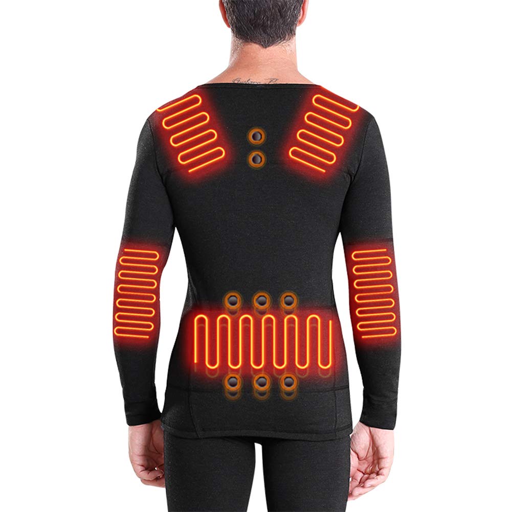 Ropa Interior Térmica con Calefacción Eléctrica USB con 12 Zonas De Calefacción 28 Imán Ropa Interior Térmica De Energía Móvil para Esquiar Y Acampar En Invierno,Top Negro Masculino,XXL