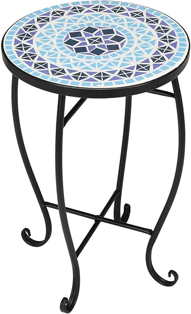 Bonnlo Mosaic Side Table Livingroom Coffee Table Plant Table Outdoor Garden Patio Balcony (Sea)
