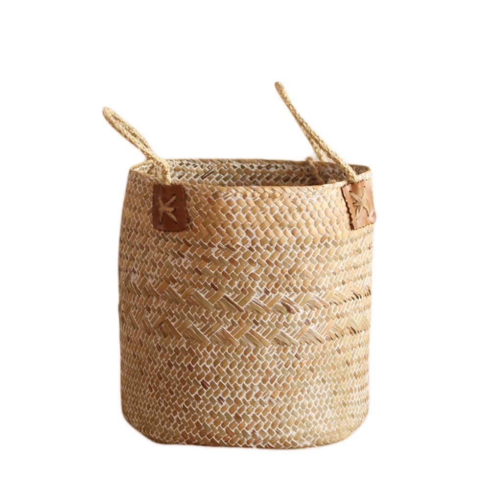 4 Cesti Impilabili In Erba Marina Naturale Con Coperchio E Fibbie | Organizer Per Giocattoli, Vestiti E Frutta