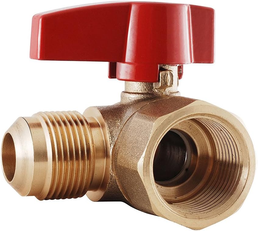 SUPPLY GIANT GUHW-7IS56B Gas Valve with 5/8'' Inch Outer Diameter Flare x 3/4'' FIP Angled Ball Valve Fittings for Gas Connectors with Quarter-Turn Lever Handle, Brass Construction, Corrosion Resistance