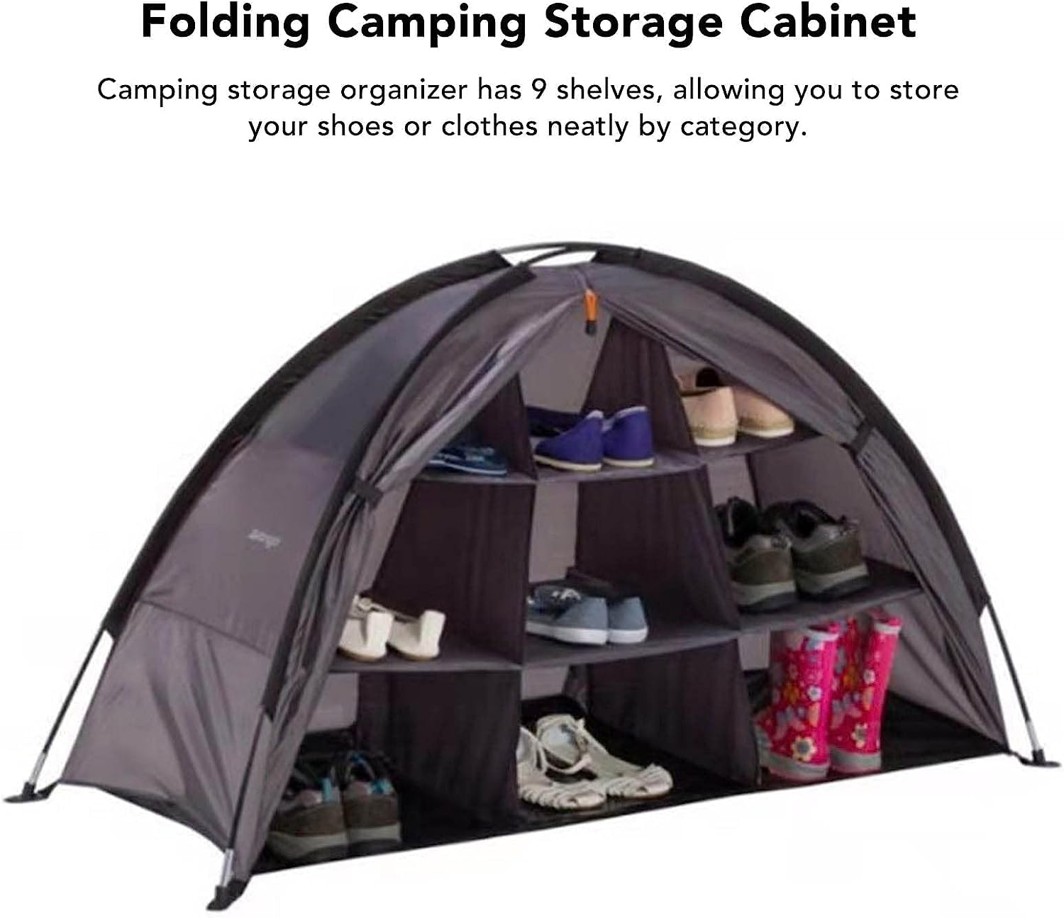 Camping-Schuh-Organizer, Camping-Schuh-Aufbewahrung, 210D Oxford-Stoff, 9 Ablagen, große Kapazität, faltbar, klassifizierte Organisation, Camping-Aufbewahrungsschrank, für Ihre Camping-Ausrüstung