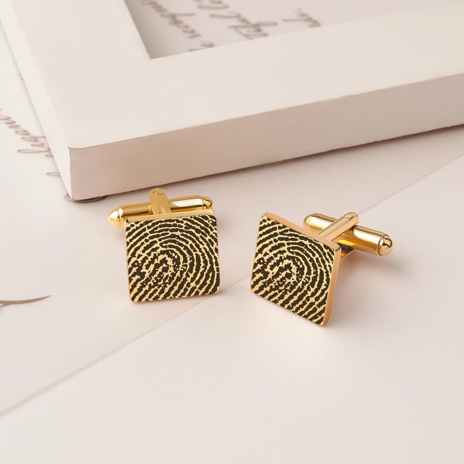 Regalo conmemorativo para hombre - Gemelos de huellas dactilares - Gemelos grabados Firma real - Gemelos de escritura a mano - Regalos personalizados
