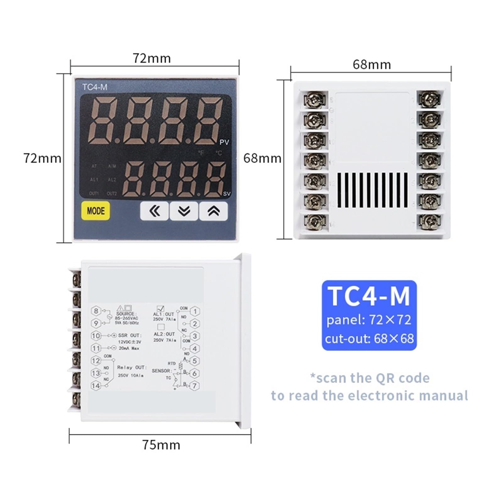 Termostato digital, controlador de temperatura, relé SSR, salida dual, entrada universal, TC4S, TC4H, TC4L, TC4M, termorregulador PID de 1300 ℃.(TC4-M 72x72mm)