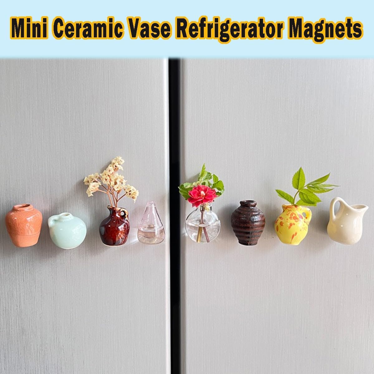 Mini Keramische Vaas Magneten, Mini vaas Magneten voor Koelkast, 3D Keramische Bloem Leuke Plant Koelkast, Vaas Koelkast Accessoires voor Keuken en Kantoor Decoratie (5, C