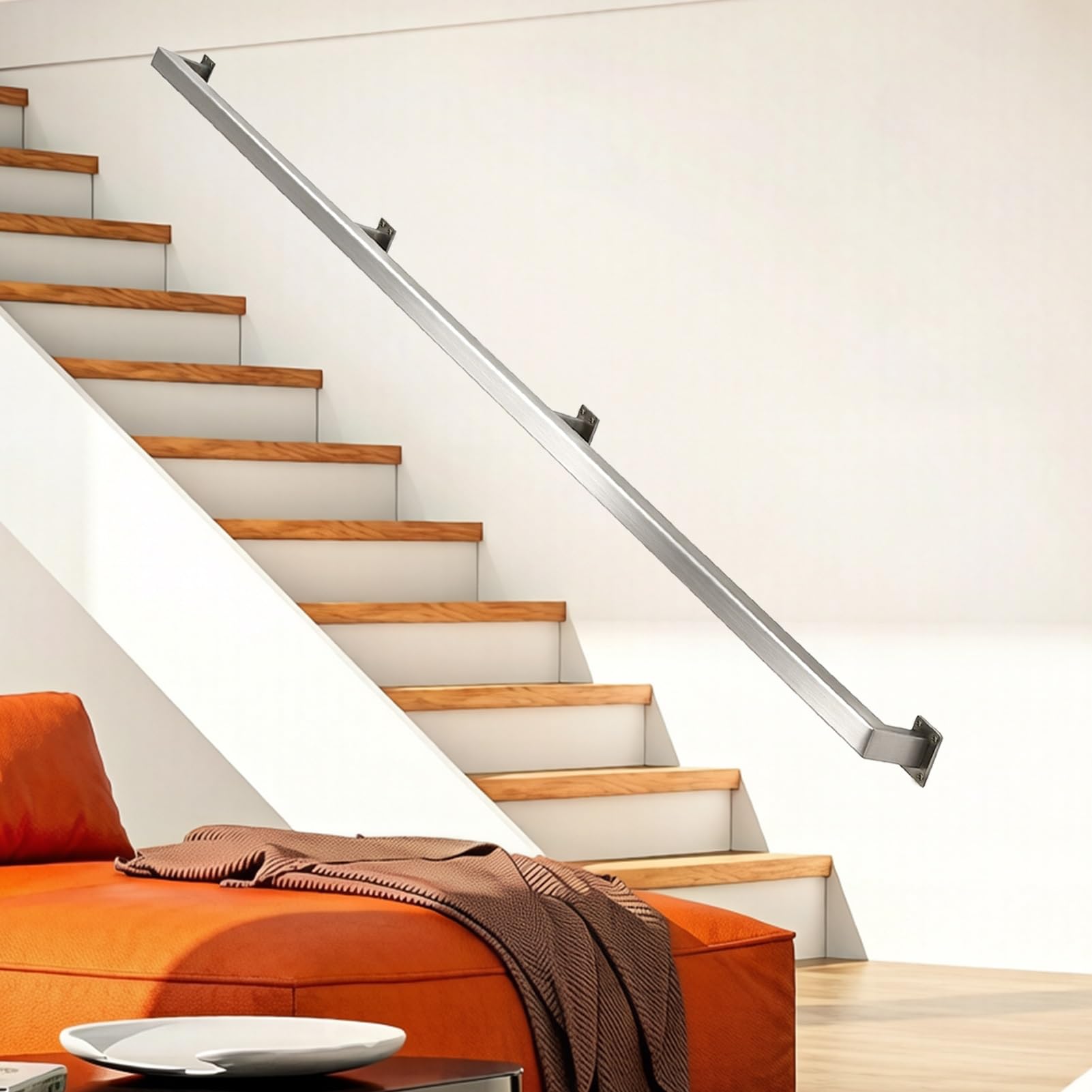 Liyadolaam Women's One Color Wall Mount Stair Railing, 1M 1.2M 1.5M 1.8M 3.6M Handrail, Indoor And Outdoor Staircase Hand Rail For Concrete Or Wooden Walls - Complete Kit(8.2Ft/250Cm)