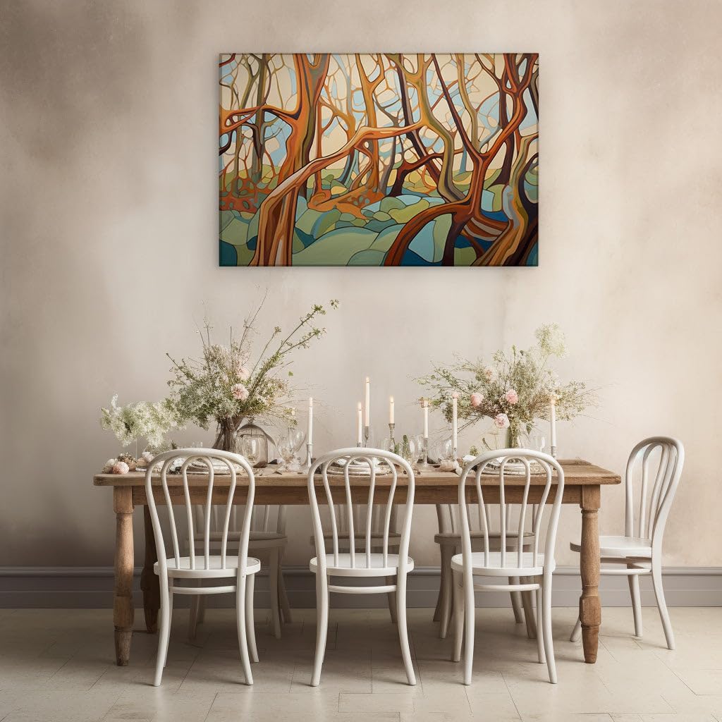 Canvas for Living Room. Enchanting Vibrance: A Vivid Journey Through Painted Woodlands, 27 x 18 inch Canvas Wall Art - Contemporary Masterpieces - Modern Home Decor