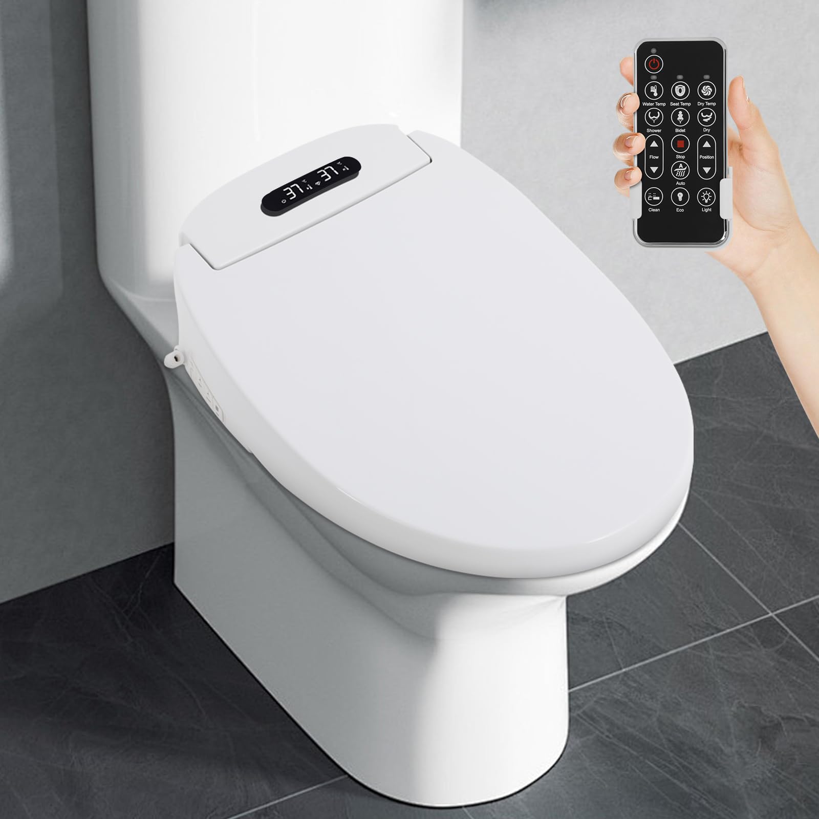 Deska sedesowa z bidetem, elektroniczna deska sedesowa Smart Bidet, lampka nocna, przyjazna dla środowiska, oszczędność energii, podgrzewane siedzisko, wiele funkcji czyszczenia