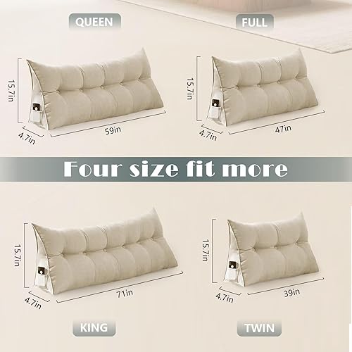 Miniatura 7 de Almohada triangular de cuña para cabecero de cama para adultos, 47 x 4.7 x 15.7 pulgadas, color blanco crema, soporte de posicionamiento, respaldo