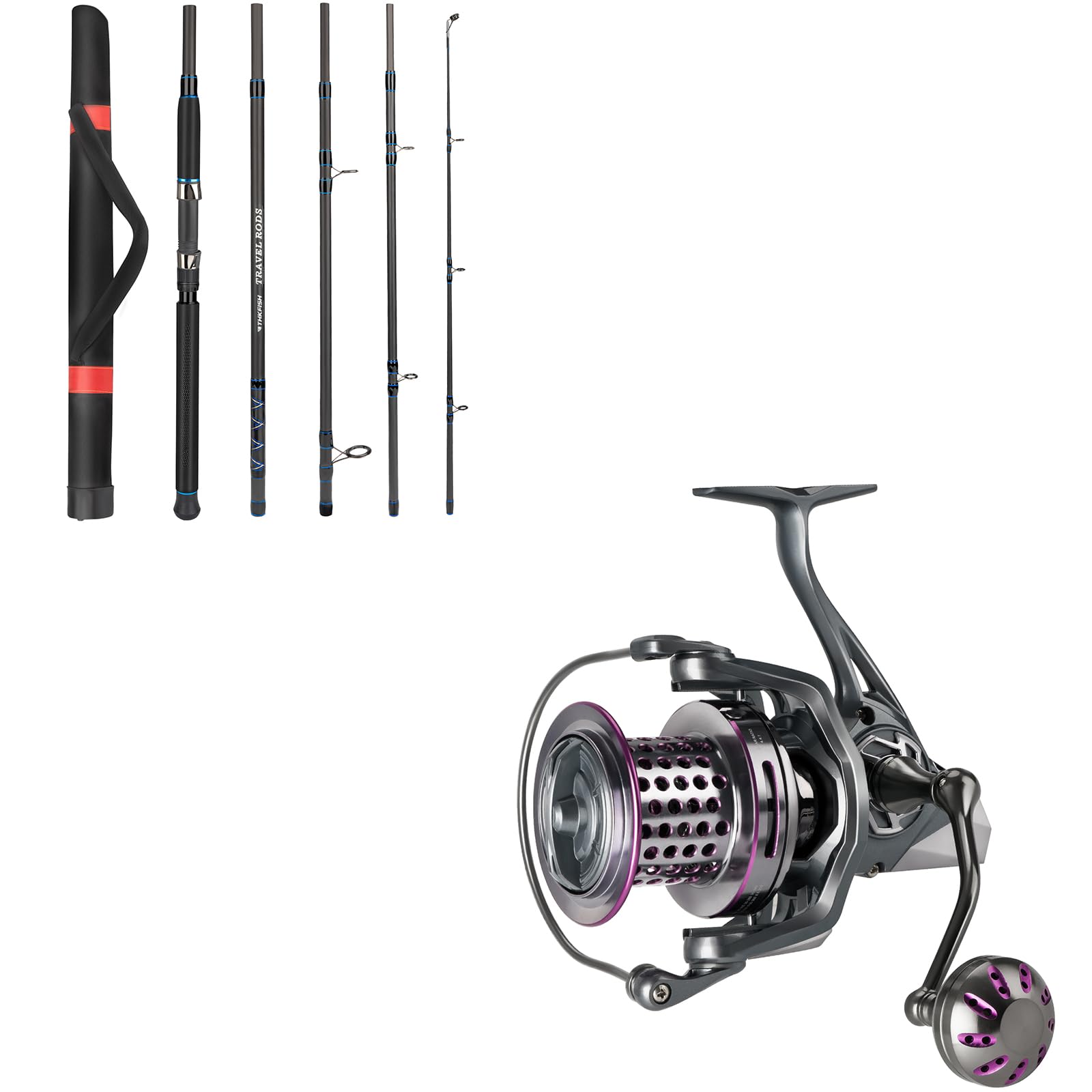 THKFISH 5 Piece Saltwater Travel Rod+10000 Surf Fishing Reels Saltwater : Sports & Outdoors