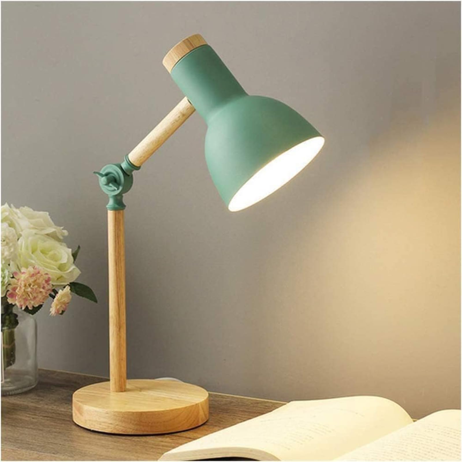 Desk Lamp Modern Wooden with Metal Shade, Adjustable Lighting for Office, Study Room, Bedroom, Living Room, Kids Room, Reading