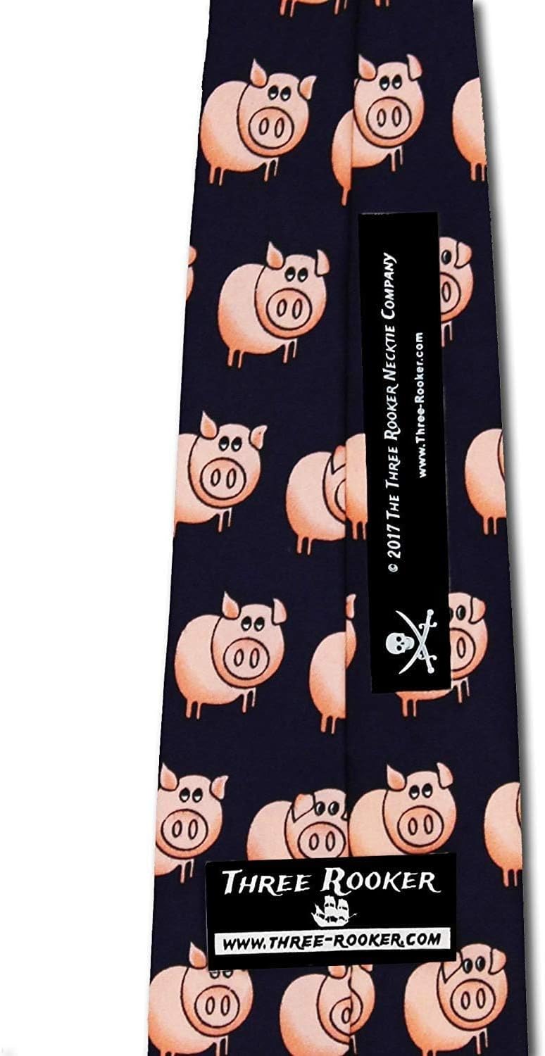 Three Rooker Small Pigs Allover Tie Mens Necktie
