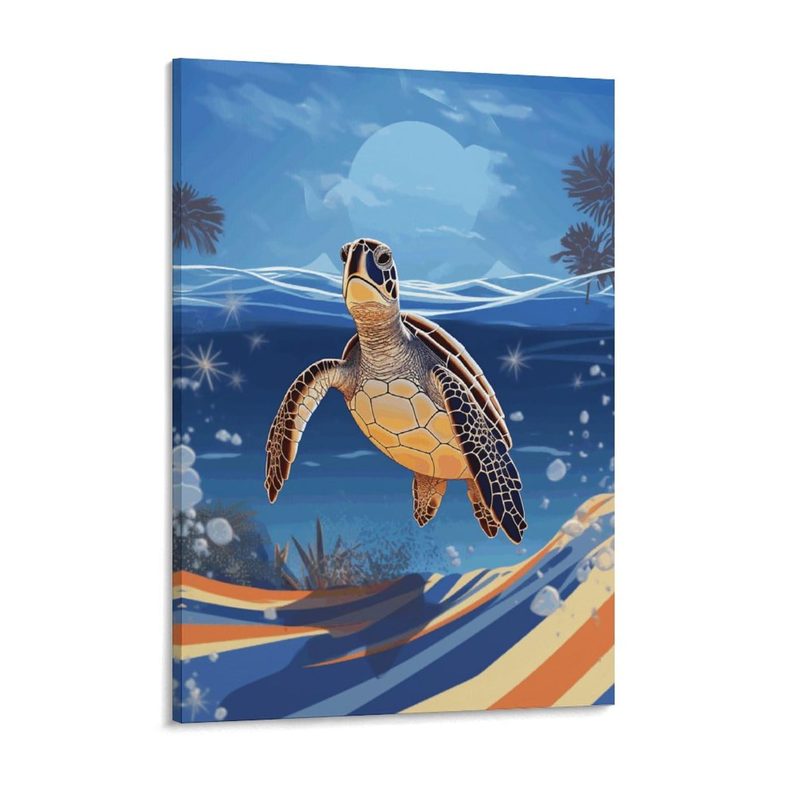 NTVOWPZO Turtle on The Beach Canvas Wall Art for Bedroom 18x24inch Canvas Prints Artwork for Walls Modern Picture Artwork Painting for Living Room Aesthetic Wall Paintings for Bathroom Kitchen Office