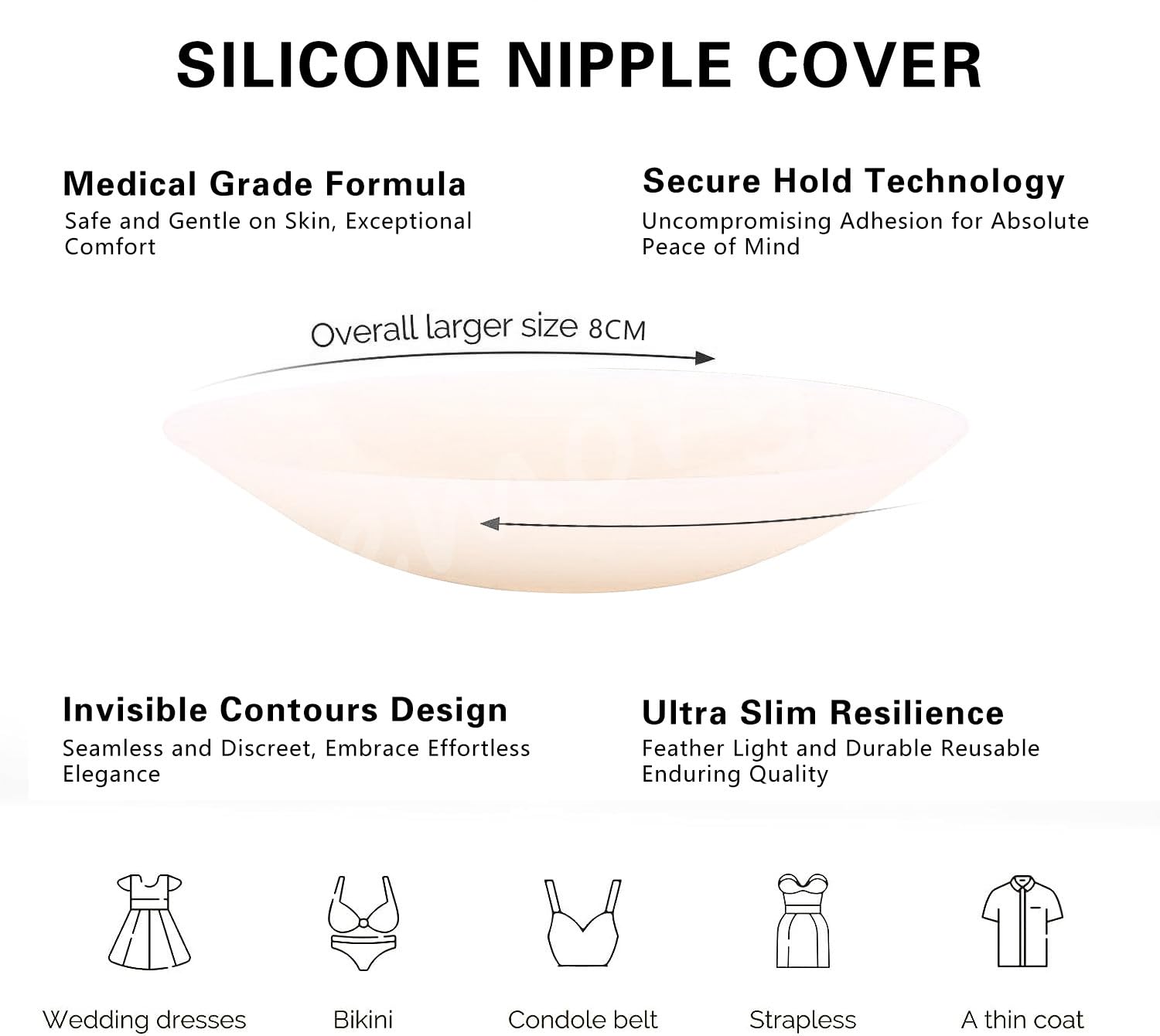 Memoryee Pezoneras, Ultra Finas Cubre Pezones para Mujer Pastillas Cubierta Silicona Adhesiva Reutilizable Sujetadores Invisible Pasties Pétalos Pecho con Caja de Regalo [8 cm]