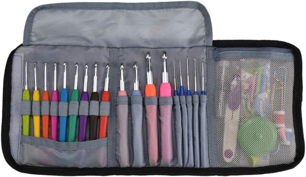 Ergonomic Crochet Hook Set 46pcs with Yarn Knitting Needles | Soft Grip Handles | Weaving Tool Kits | DIY Craft Tools