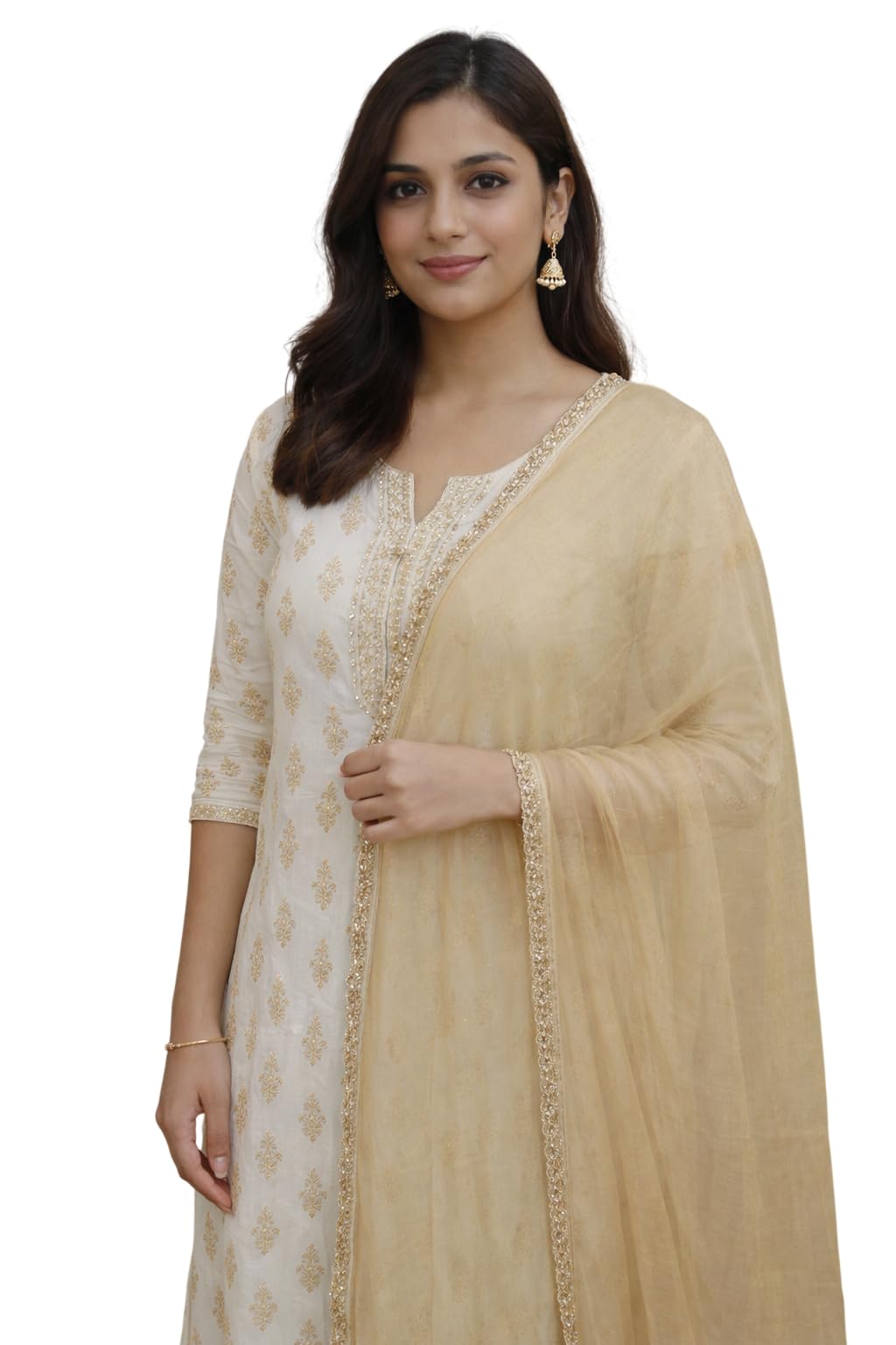 src creations Plain Chiffon Dupatta for Women, with All side Gold Lace Border, 210 cm x 90 cm-picture-8
