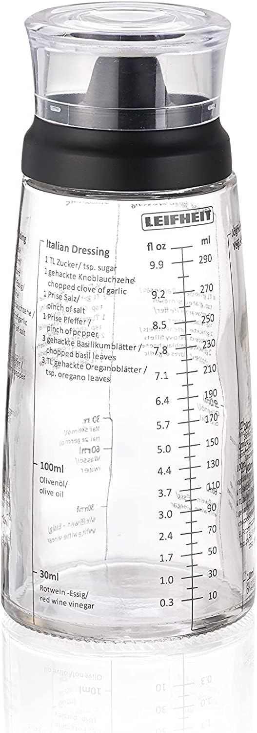 Leifheit Salad Dressing Shaker, 5 Imprinted Recipes, Glass Bottle - No Cup